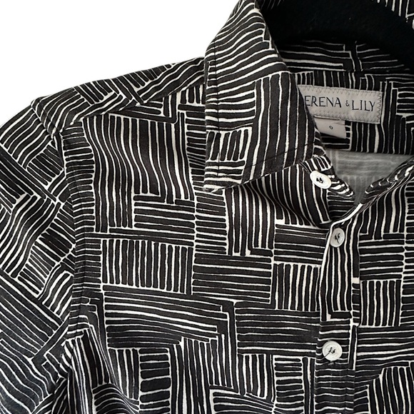 SERENA & LILY NWOT BUTTON FRONT “JANE ” SHIRT DRESS BLACK & WHITE | SIZE: 0 - Picture 3 of 12